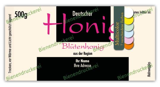 Honigglas Etikett Motiv 015 - Multicolor 500g Twist-Off Nassleim