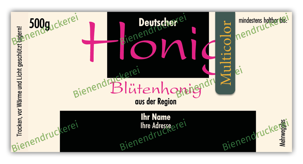Artikelbild 1 des Artikels “Honigglas Etikett Motiv 015 - Multicolor 500g klassisch Nassleim“