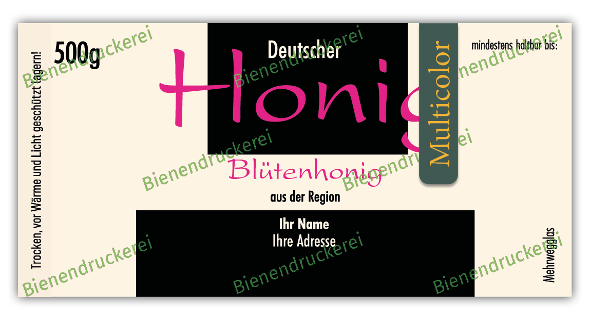 Artikelbild 1 des Artikels “Honigglas Etikett Motiv 015 - Multicolor 500g Twist-Off Nassleim“