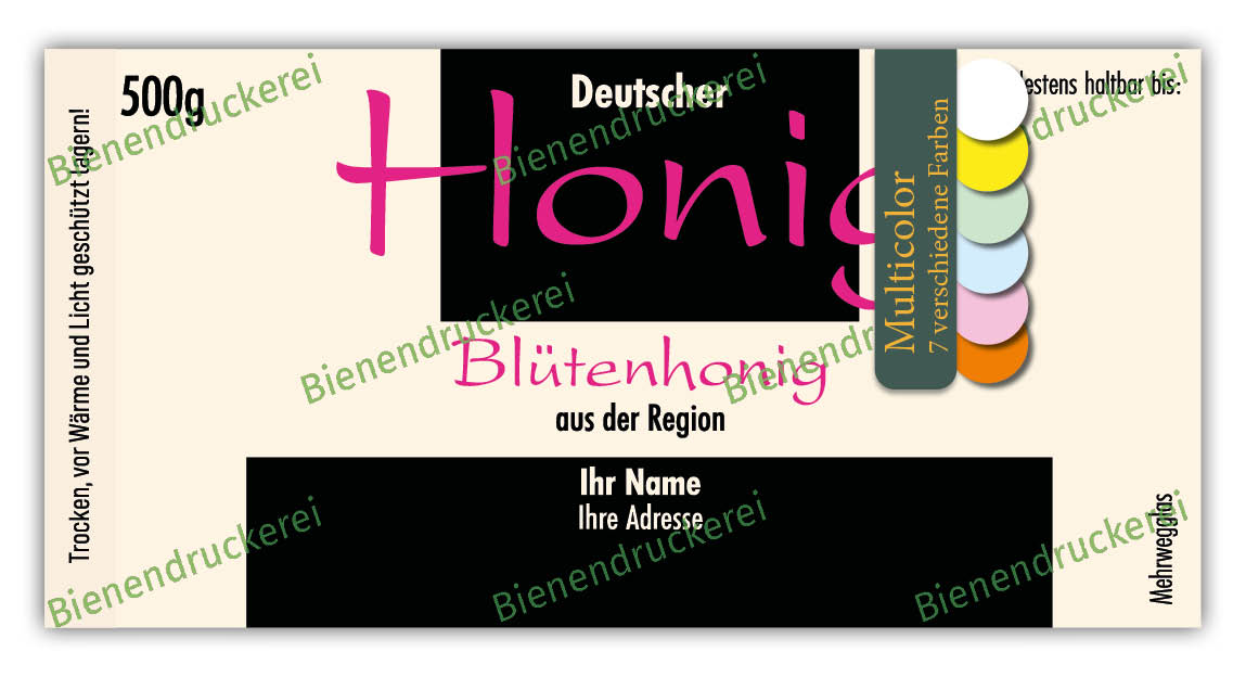 Artikelbild 1 des Artikels “Honigglas Etikett Motiv 015 - Multicolor 500g klassisch Nassleim“
