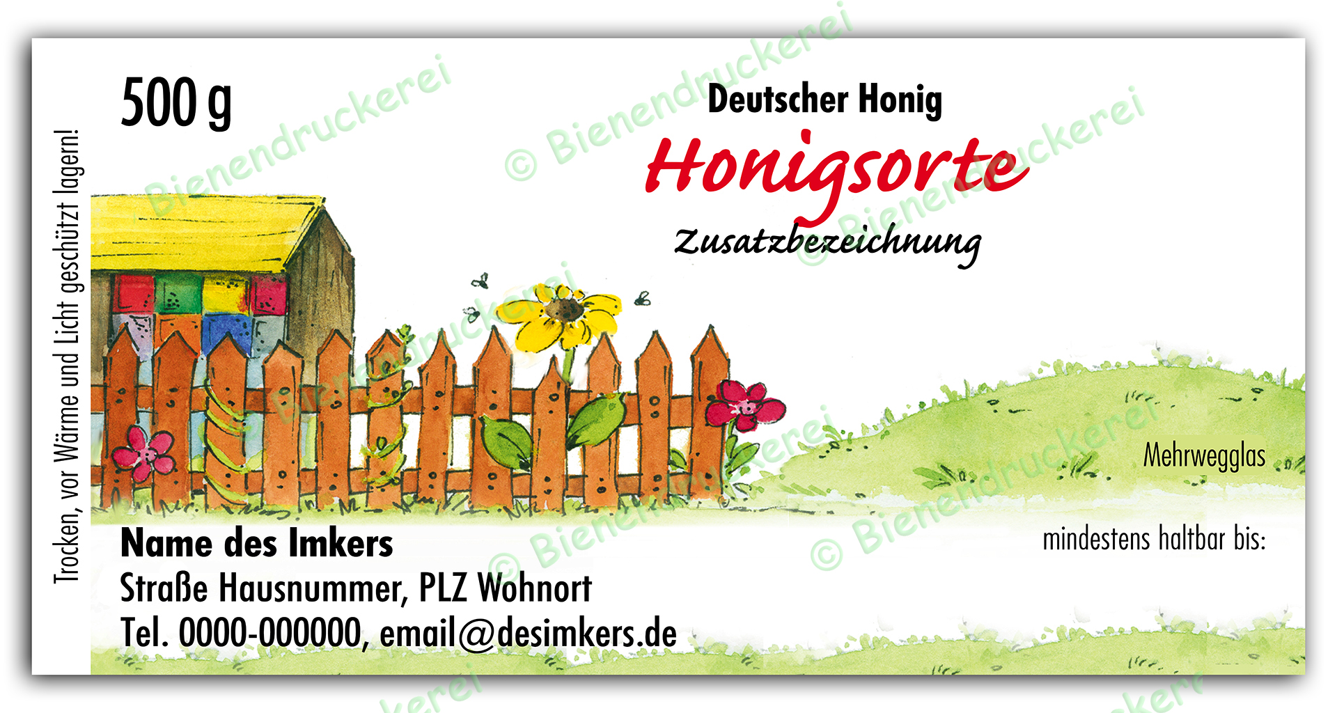 Bienendruckerei Honigglas Etikett Motiv 028